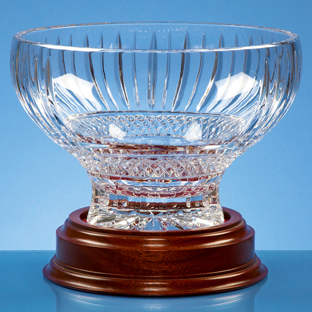 Large image for 22cm Lead Crystal Heeled Presentation Bowl on a Mahogany Base